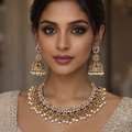 Elegant Temple-Style Pearl Necklace Set