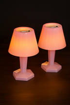 pair of 10-inch pink mushroom-shaped lamps