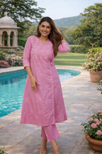 Women's Pink Cotton Kurta Set