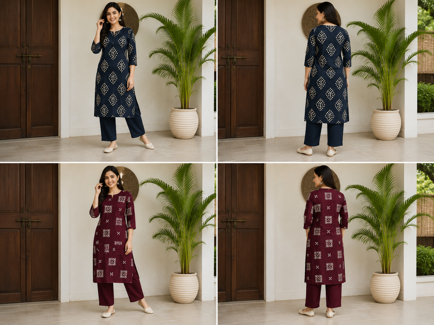 Women's Brown Cotton Printed Kurti Set with Pants | Casual Daily Wear Ethnic Co-ord Set