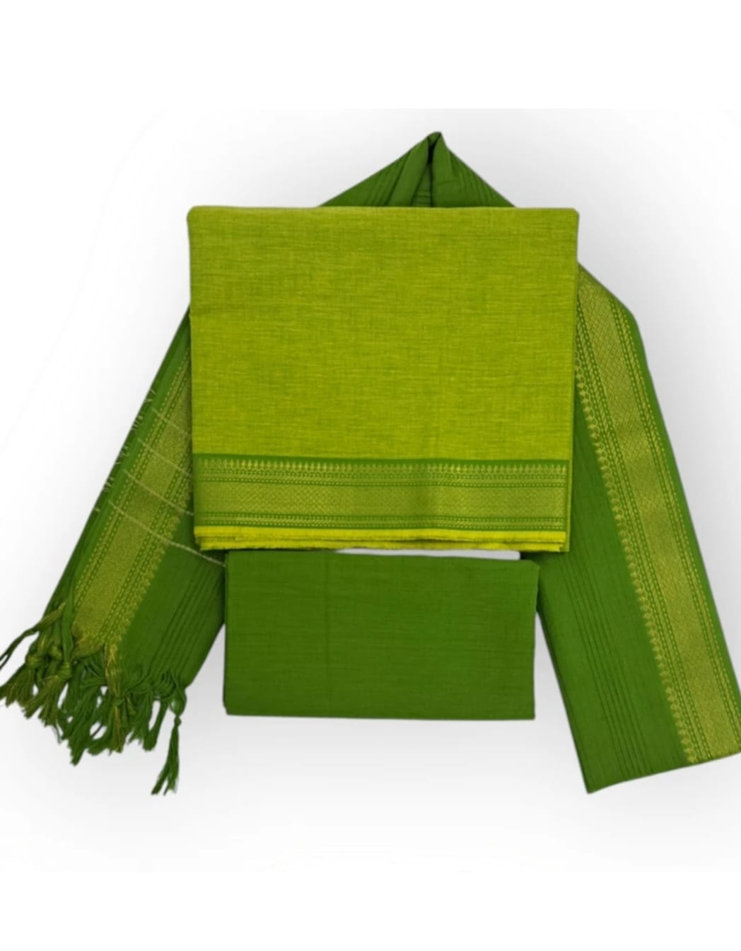 Cotton Green Mangalagiri Kurti Set with Shawl/Dupatta