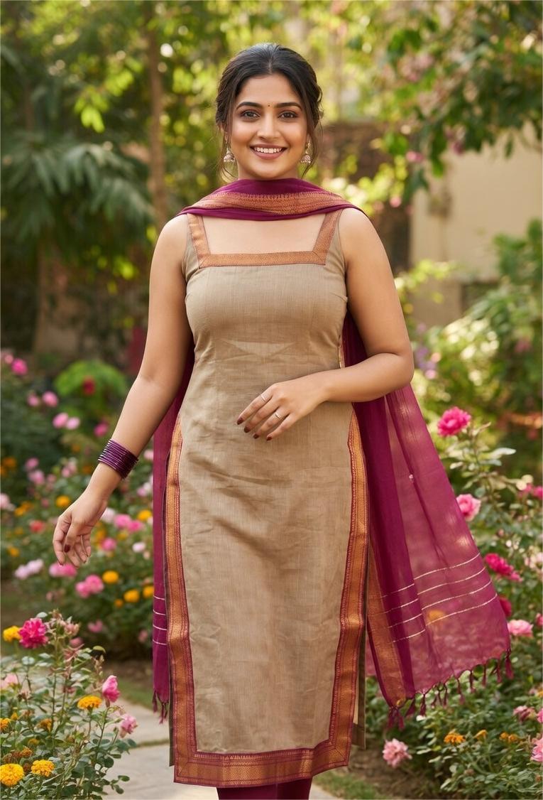 women's Cotton Mangalagiri Kurti Set
