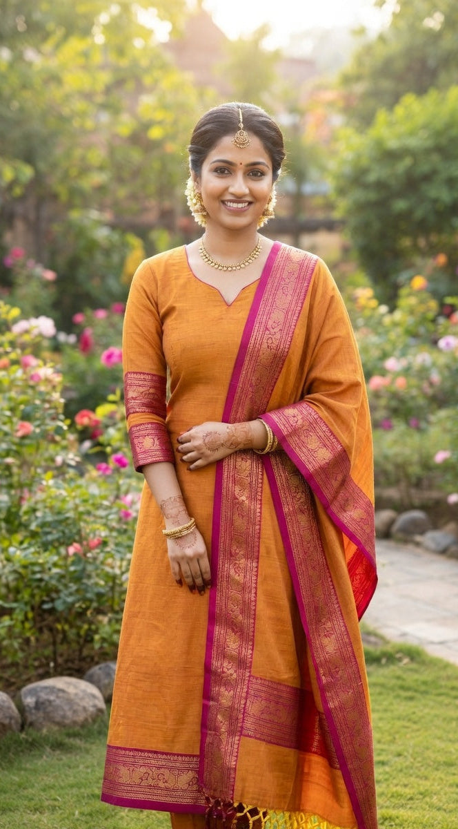 women's Mangalagiri Cotton Kurti Set