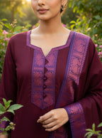 Wine Maroon Cotton Kurti Set.
