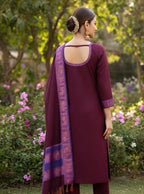 Wine Maroon Cotton Kurti Set.