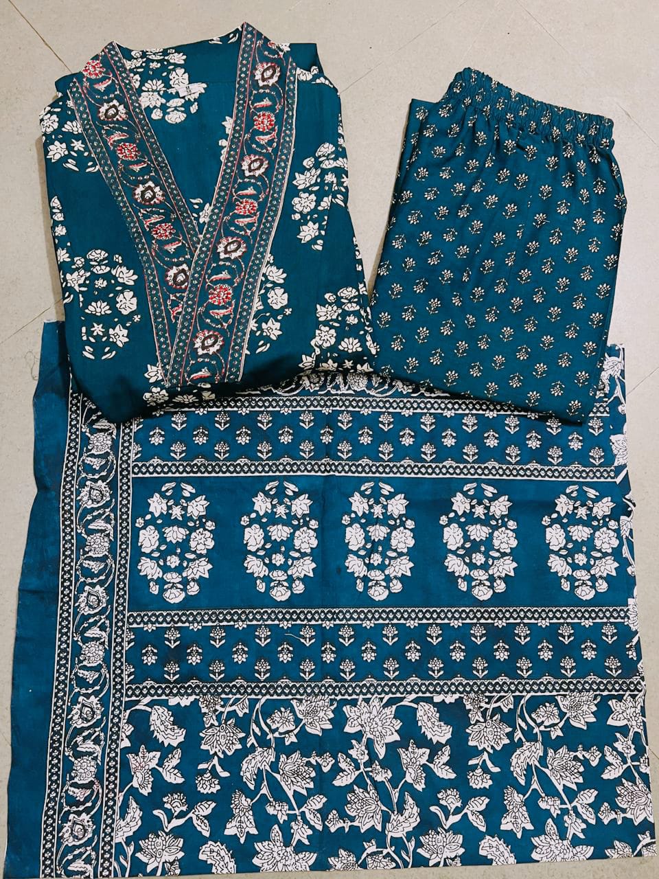 Cotton Printed Handwork Anarkali Set
