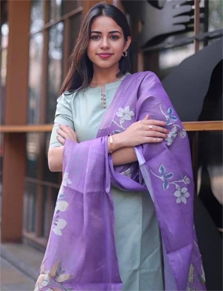 Green & Lavender Floral 3-Piece women's Kurti Set