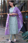 Green & Lavender Floral 3-Piece women's Kurti Set