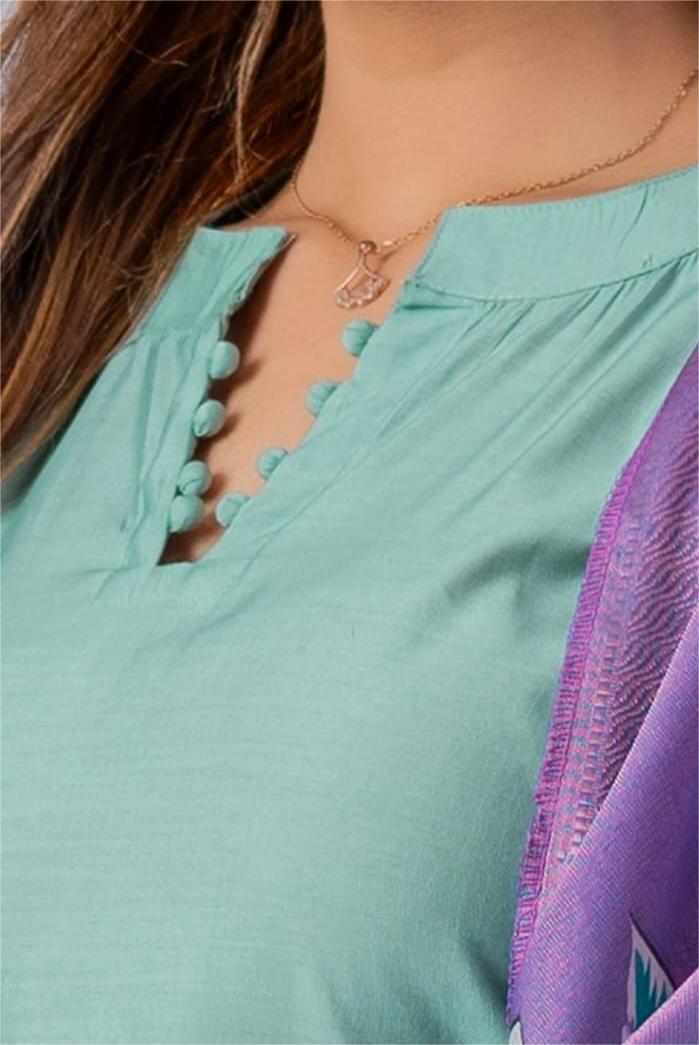 Green & Lavender Floral 3-Piece women's Kurti Set