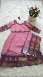 Elegant  pink women's cotton silk Anarkali kurta paired with a matching shawl