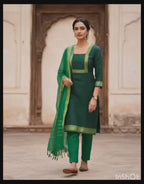 Green Mangalgiri Cotton stitched Salwar Suit Set.