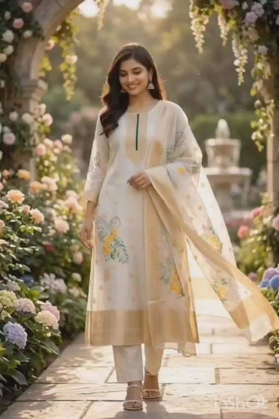 Elegant Floral Cotton Kurti Set with Dupatta – Perfect Everyday Style