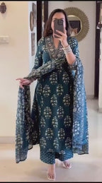 Cotton Printed Handwork Anarkali Set