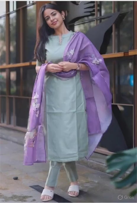 Green & Lavender Floral 3-Piece women's Kurti Set