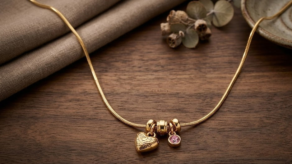 Trendy Heart Charm Necklace for Women – Elegant Gold Finish Fashion Jewellery