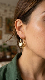 Golden Coin Charm Hoop Earrings for Women | Stylish Fashion Jewellery