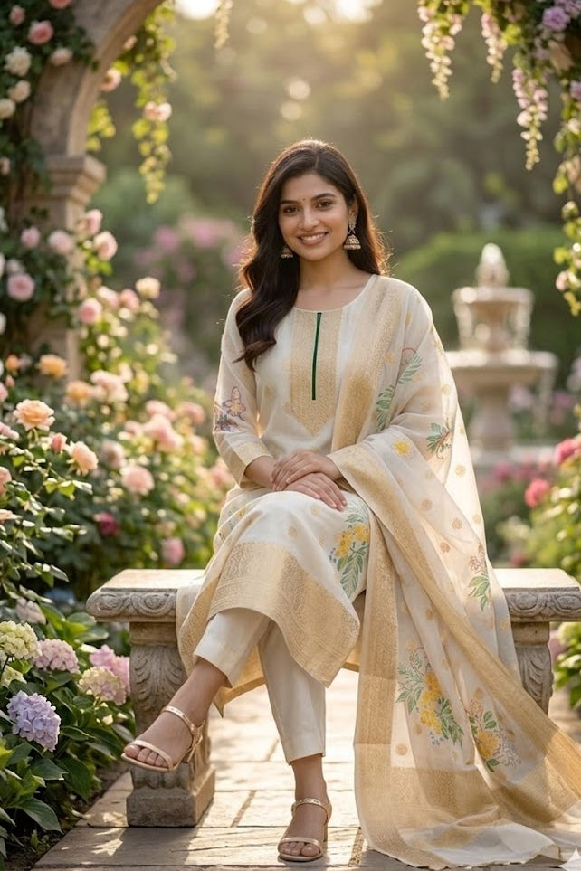 Elegant Floral Cotton Kurti Set with Dupatta – Perfect Everyday Style