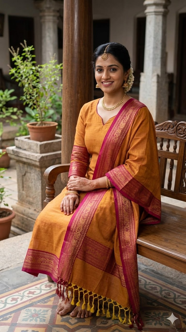 women's Mangalagiri Cotton Kurti Set