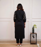 Black Cotton Embroidered Kurti Set