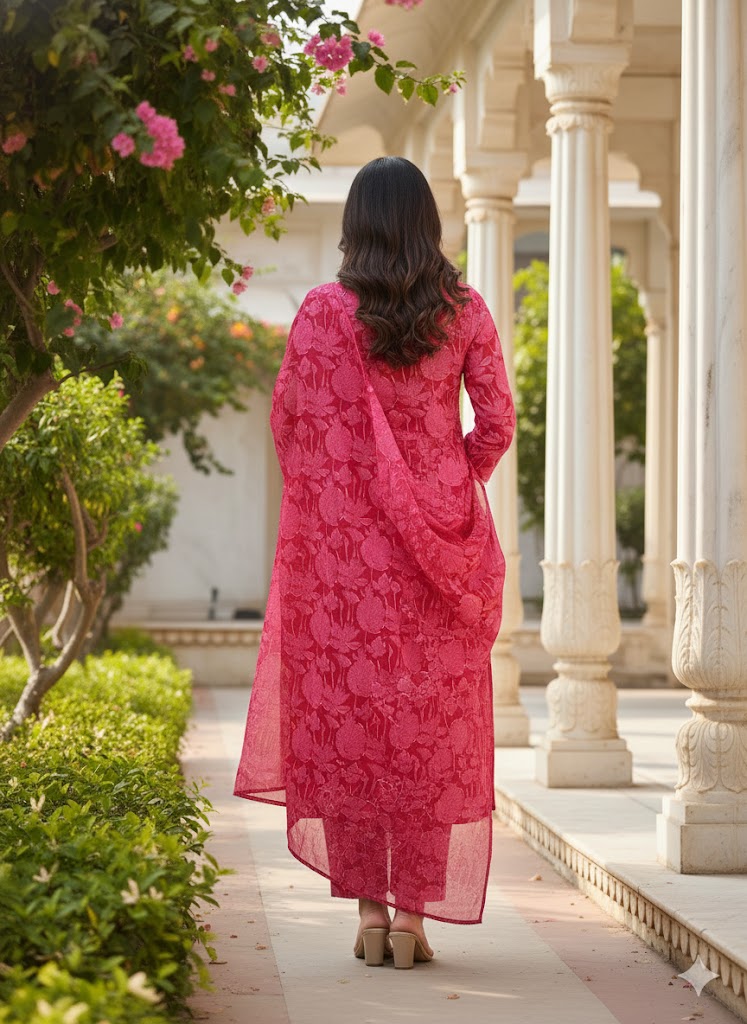Ethereal Magenta Floral Kurta Set with Dupatta