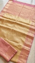 Elegant Gold Kanchipuram Silk Saree with Pink Zari Border