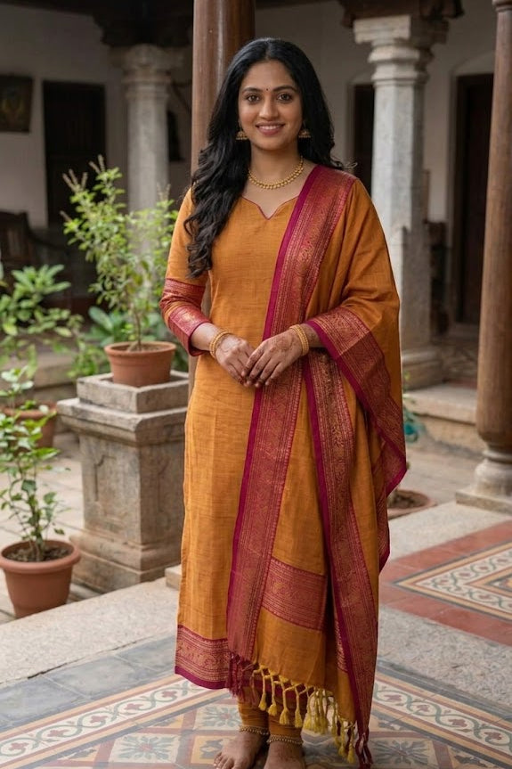 women's Mangalagiri Cotton Kurti Set