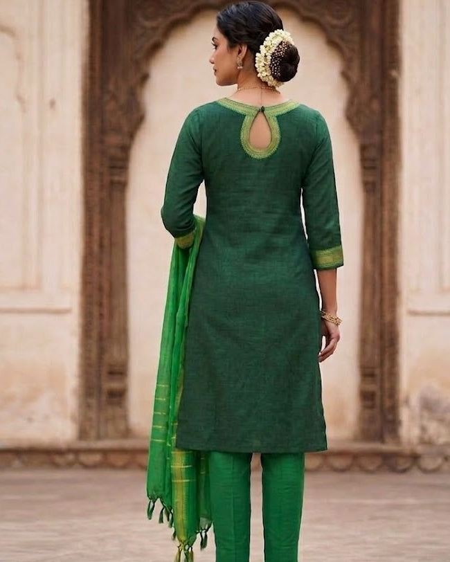 Green Mangalgiri Cotton stitched Salwar Suit Set.