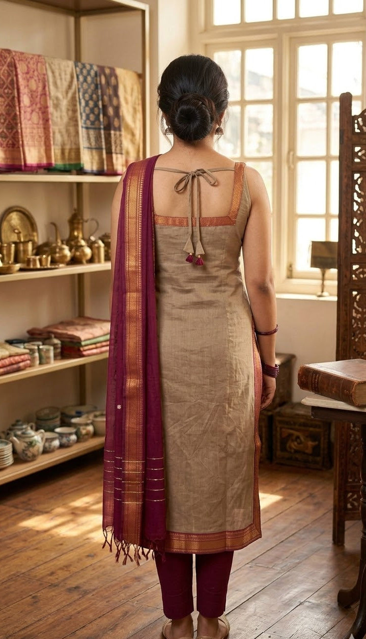 women's Cotton Mangalagiri Kurti Set