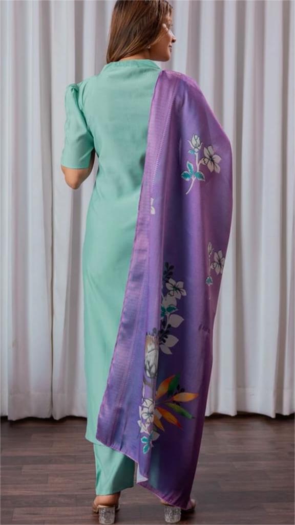 Green & Lavender Floral 3-Piece women's Kurti Set