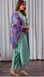 Green & Lavender Floral 3-Piece women's Kurti Set