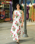 White Floral Cotton Co-ord Set for Women – Elegant Printed Kurta & Pants