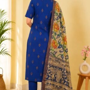 Blue Cotton Kurti with Nizam Border Kalamkari Dupatta | Women's Ethnic Wear | Styleaura